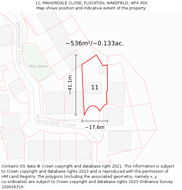 11, MANORDALE CLOSE, FLOCKTON, WAKEFIELD, WF4 4SX: Plot and title map