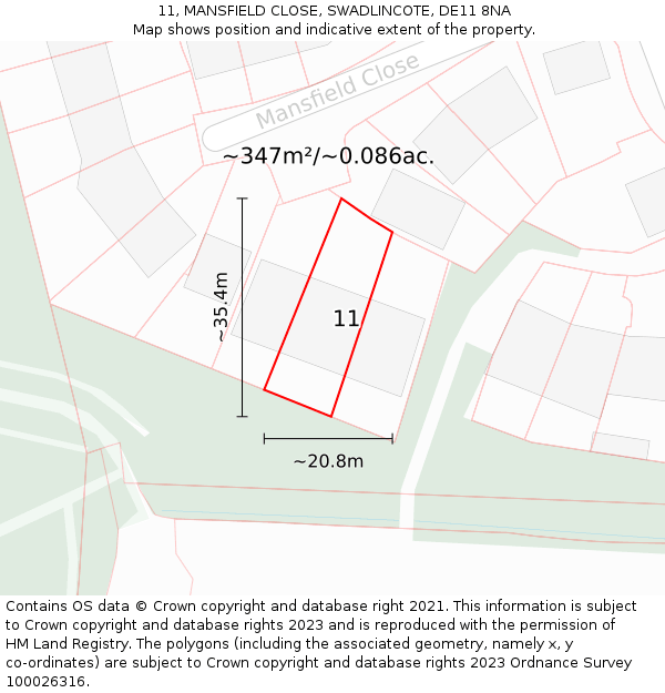 11, MANSFIELD CLOSE, SWADLINCOTE, DE11 8NA: Plot and title map