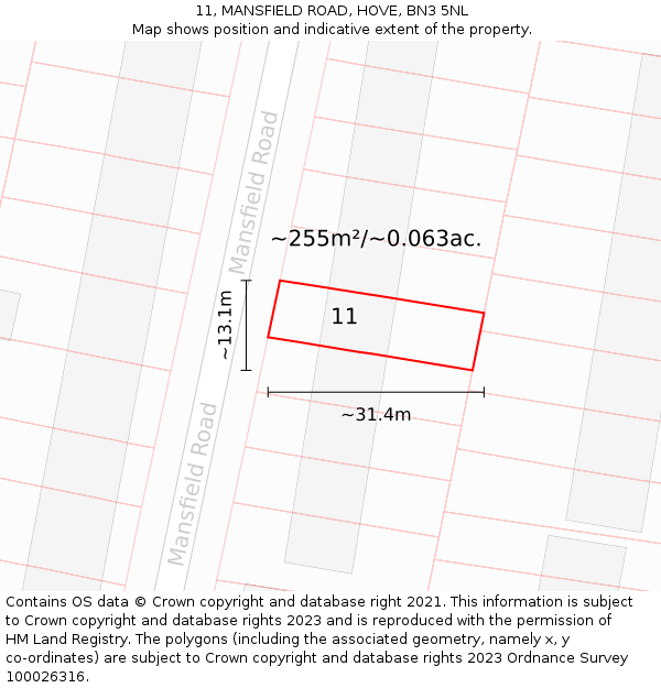 11, MANSFIELD ROAD, HOVE, BN3 5NL: Plot and title map