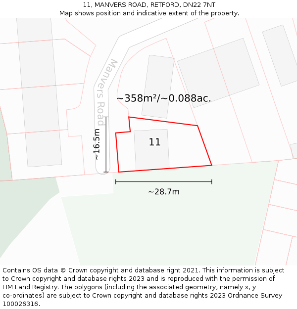 11, MANVERS ROAD, RETFORD, DN22 7NT: Plot and title map