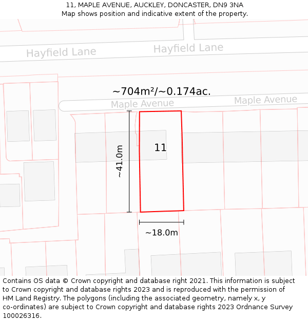 11, MAPLE AVENUE, AUCKLEY, DONCASTER, DN9 3NA: Plot and title map