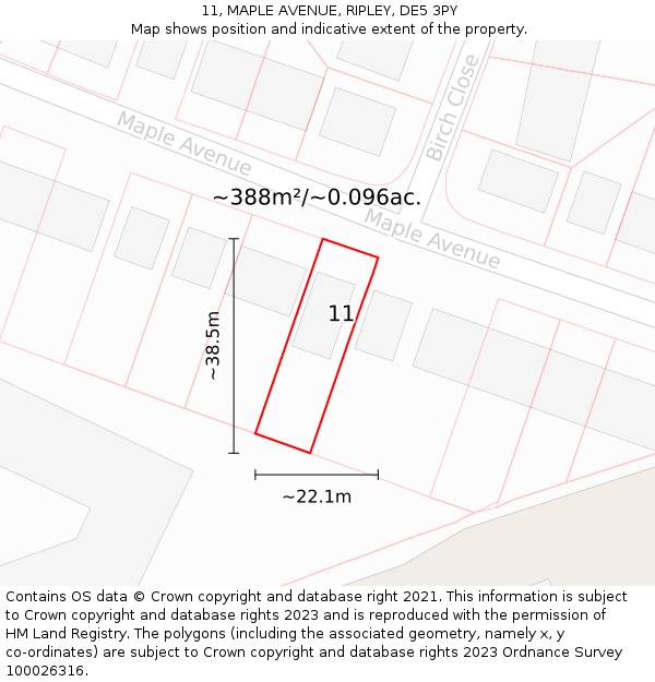 11, MAPLE AVENUE, RIPLEY, DE5 3PY: Plot and title map