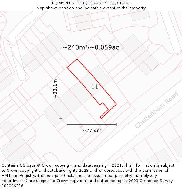 11, MAPLE COURT, GLOUCESTER, GL2 0JL: Plot and title map