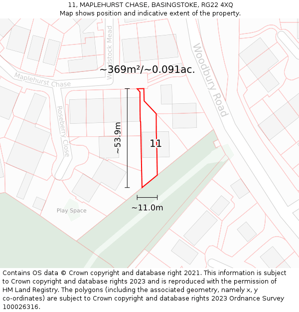 11, MAPLEHURST CHASE, BASINGSTOKE, RG22 4XQ: Plot and title map