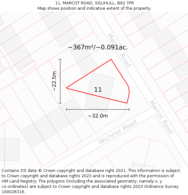 11, MARCOT ROAD, SOLIHULL, B92 7PR: Plot and title map