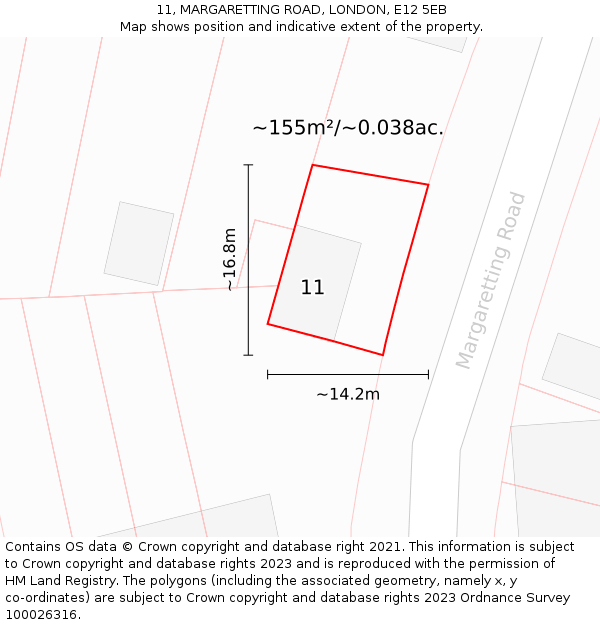 11, MARGARETTING ROAD, LONDON, E12 5EB: Plot and title map