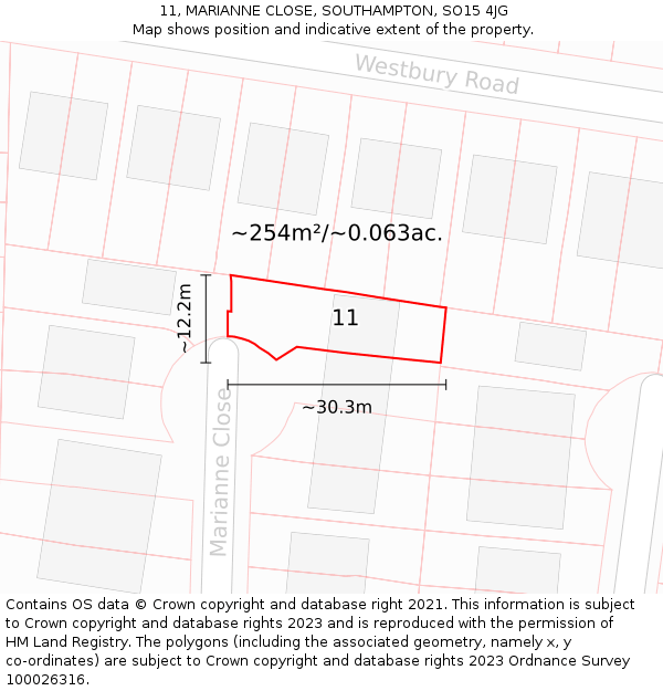 11, MARIANNE CLOSE, SOUTHAMPTON, SO15 4JG: Plot and title map