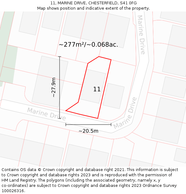 11, MARINE DRIVE, CHESTERFIELD, S41 0FG: Plot and title map