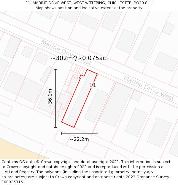 11, MARINE DRIVE WEST, WEST WITTERING, CHICHESTER, PO20 8HH: Plot and title map