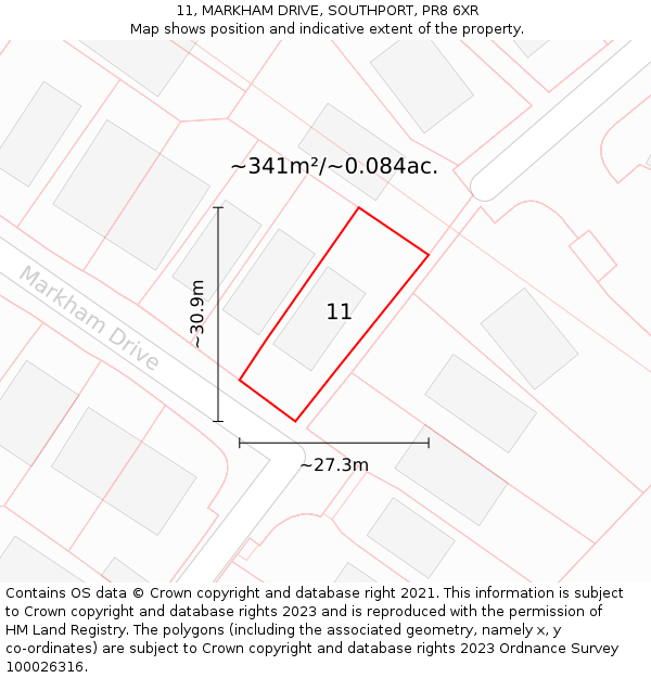 11, MARKHAM DRIVE, SOUTHPORT, PR8 6XR: Plot and title map