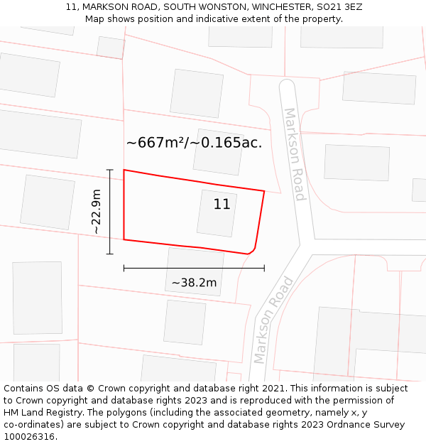 11, MARKSON ROAD, SOUTH WONSTON, WINCHESTER, SO21 3EZ: Plot and title map