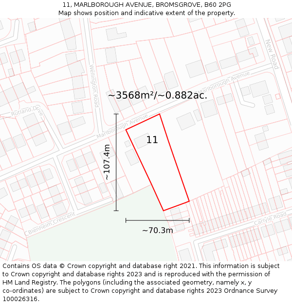 11, MARLBOROUGH AVENUE, BROMSGROVE, B60 2PG: Plot and title map