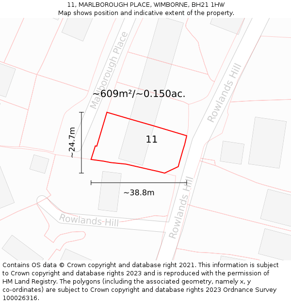 11, MARLBOROUGH PLACE, WIMBORNE, BH21 1HW: Plot and title map