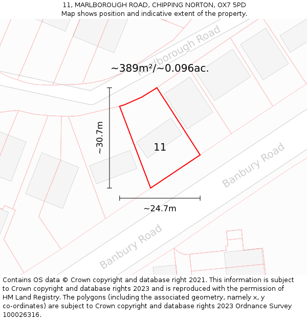 11, MARLBOROUGH ROAD, CHIPPING NORTON, OX7 5PD: Plot and title map