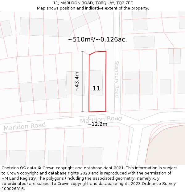 11, MARLDON ROAD, TORQUAY, TQ2 7EE: Plot and title map