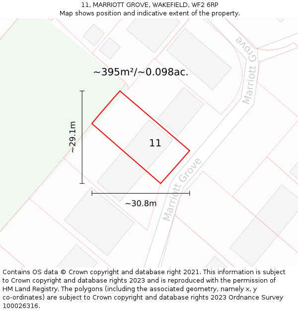 11, MARRIOTT GROVE, WAKEFIELD, WF2 6RP: Plot and title map