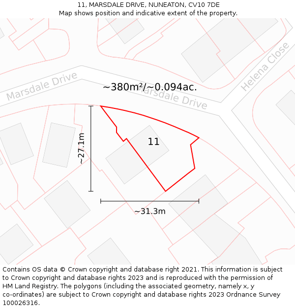 11, MARSDALE DRIVE, NUNEATON, CV10 7DE: Plot and title map