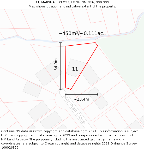 11, MARSHALL CLOSE, LEIGH-ON-SEA, SS9 3SS: Plot and title map