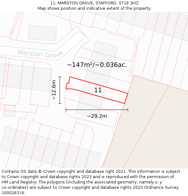 11, MARSTON GROVE, STAFFORD, ST16 3HZ: Plot and title map