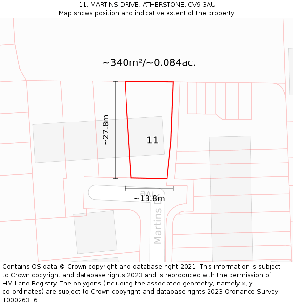 11, MARTINS DRIVE, ATHERSTONE, CV9 3AU: Plot and title map