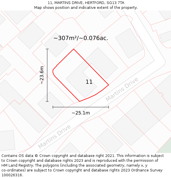 11, MARTINS DRIVE, HERTFORD, SG13 7TA: Plot and title map