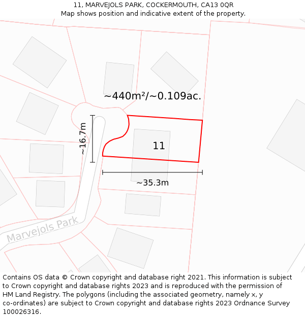 11, MARVEJOLS PARK, COCKERMOUTH, CA13 0QR: Plot and title map