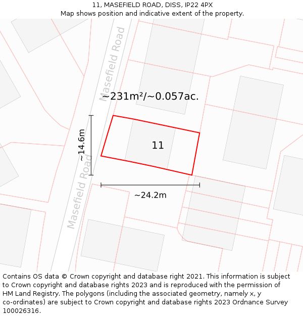 11, MASEFIELD ROAD, DISS, IP22 4PX: Plot and title map