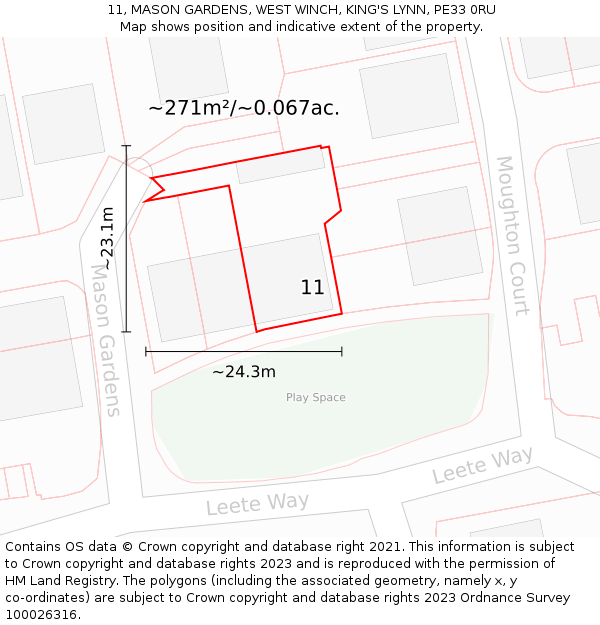 11, MASON GARDENS, WEST WINCH, KING'S LYNN, PE33 0RU: Plot and title map