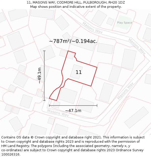 11, MASONS WAY, CODMORE HILL, PULBOROUGH, RH20 1DZ: Plot and title map