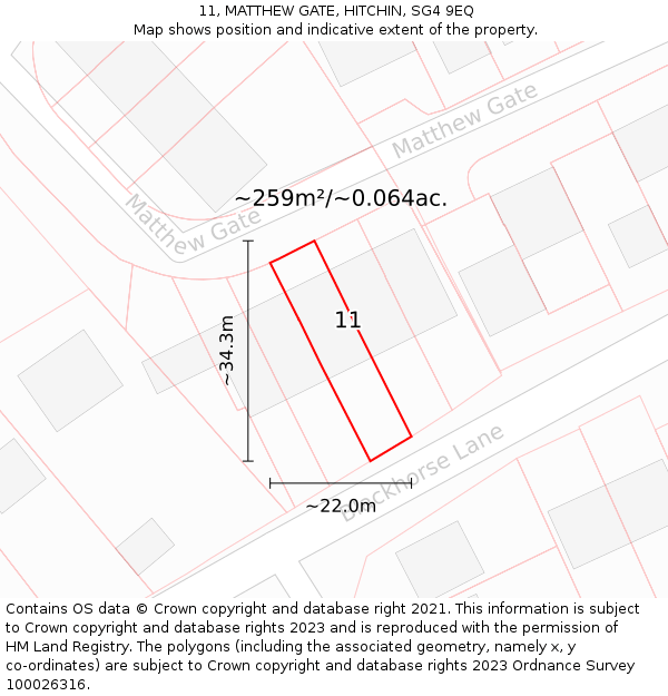 11, MATTHEW GATE, HITCHIN, SG4 9EQ: Plot and title map