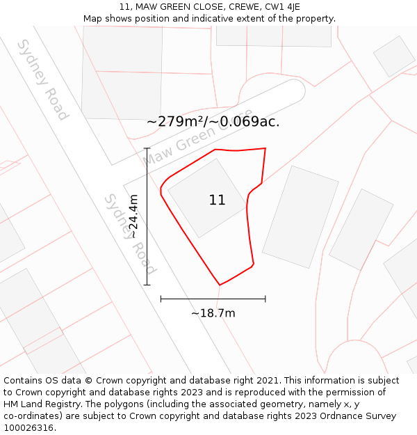 11, MAW GREEN CLOSE, CREWE, CW1 4JE: Plot and title map