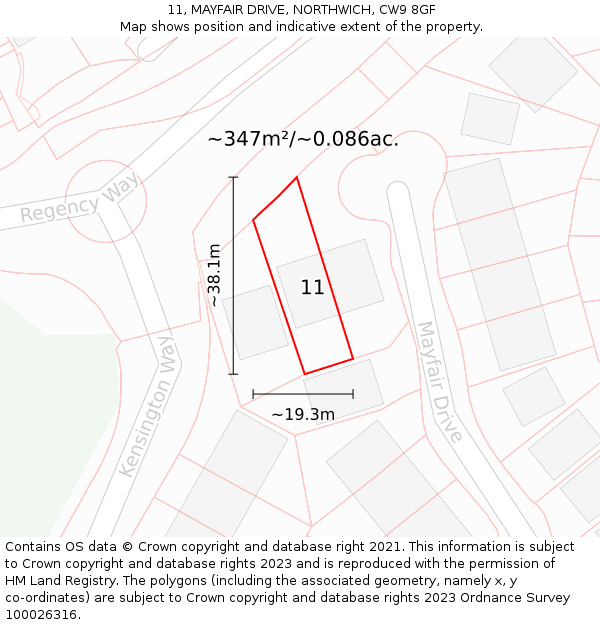 11, MAYFAIR DRIVE, NORTHWICH, CW9 8GF: Plot and title map