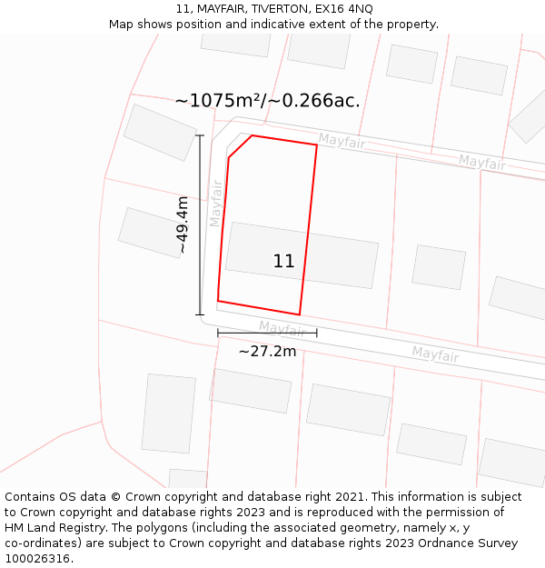 11, MAYFAIR, TIVERTON, EX16 4NQ: Plot and title map
