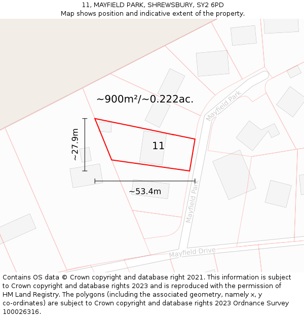 11, MAYFIELD PARK, SHREWSBURY, SY2 6PD: Plot and title map