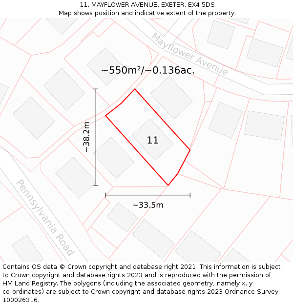 11, MAYFLOWER AVENUE, EXETER, EX4 5DS: Plot and title map