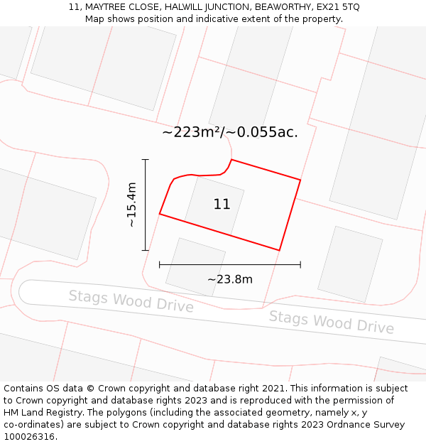 11, MAYTREE CLOSE, HALWILL JUNCTION, BEAWORTHY, EX21 5TQ: Plot and title map