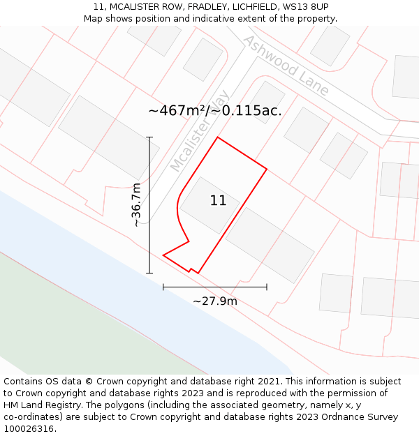 11, MCALISTER ROW, FRADLEY, LICHFIELD, WS13 8UP: Plot and title map