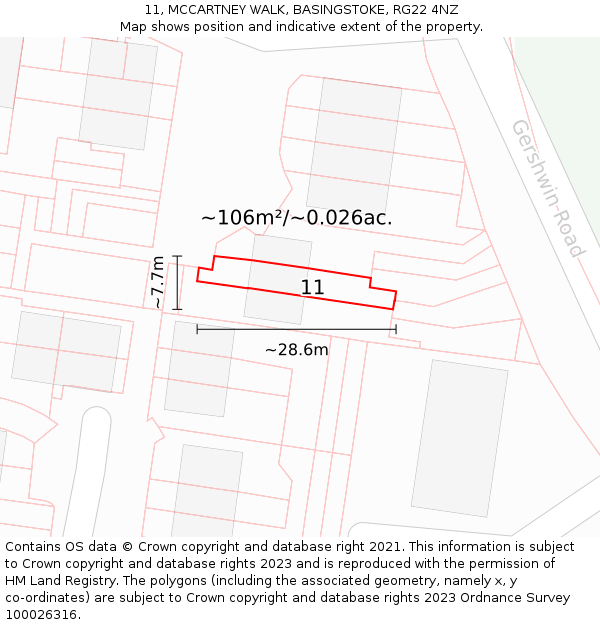 11, MCCARTNEY WALK, BASINGSTOKE, RG22 4NZ: Plot and title map