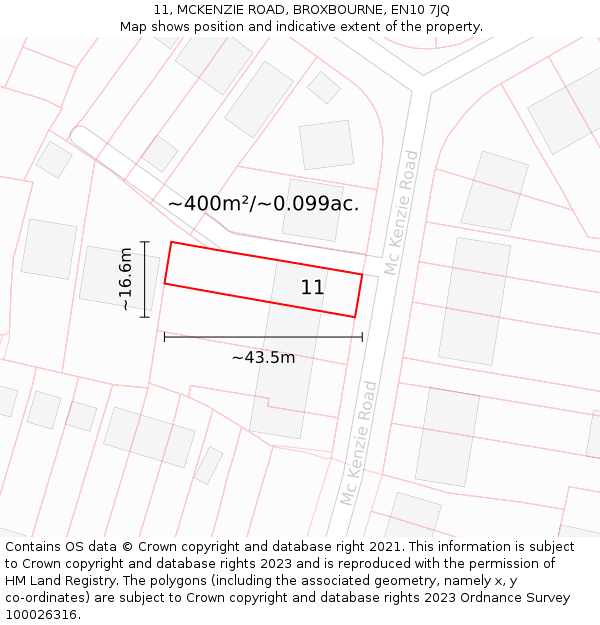 11, MCKENZIE ROAD, BROXBOURNE, EN10 7JQ: Plot and title map