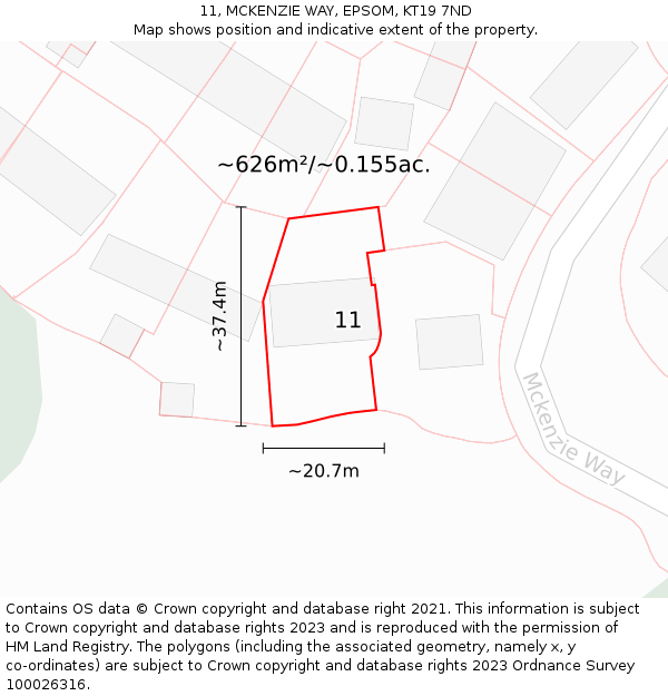 11, MCKENZIE WAY, EPSOM, KT19 7ND: Plot and title map