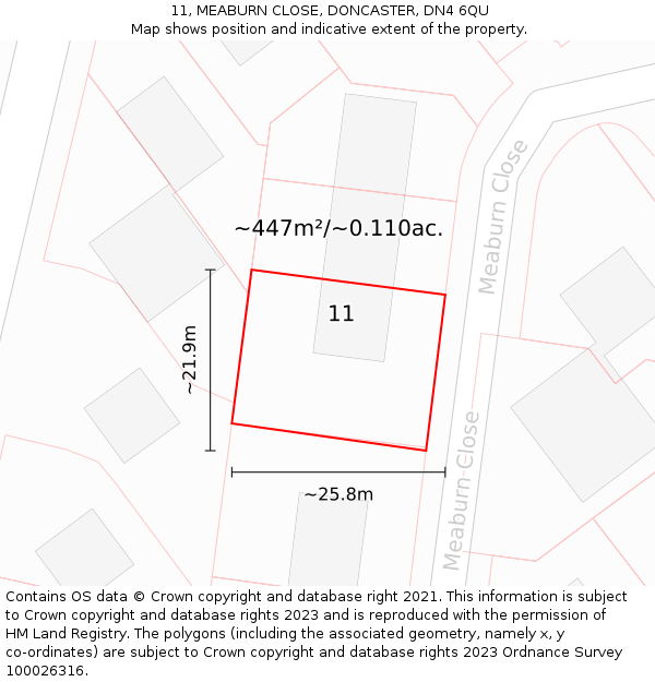 11, MEABURN CLOSE, DONCASTER, DN4 6QU: Plot and title map