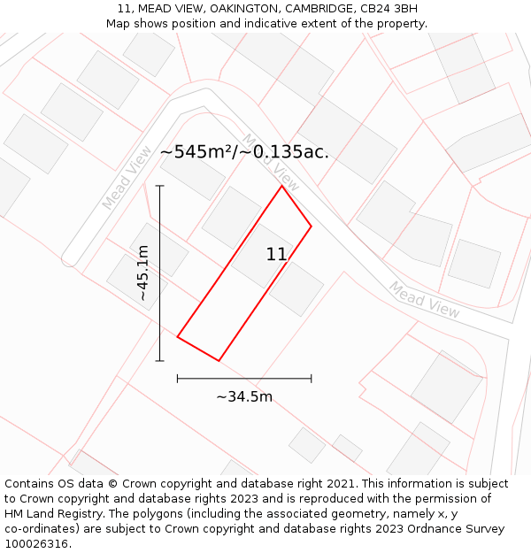 11, MEAD VIEW, OAKINGTON, CAMBRIDGE, CB24 3BH: Plot and title map