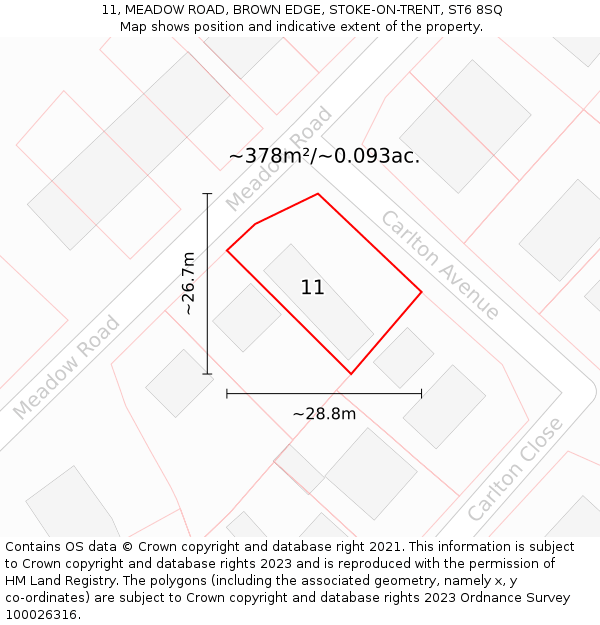 11, MEADOW ROAD, BROWN EDGE, STOKE-ON-TRENT, ST6 8SQ: Plot and title map