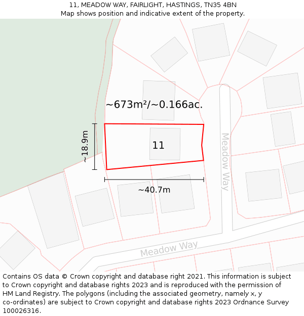 11, MEADOW WAY, FAIRLIGHT, HASTINGS, TN35 4BN: Plot and title map