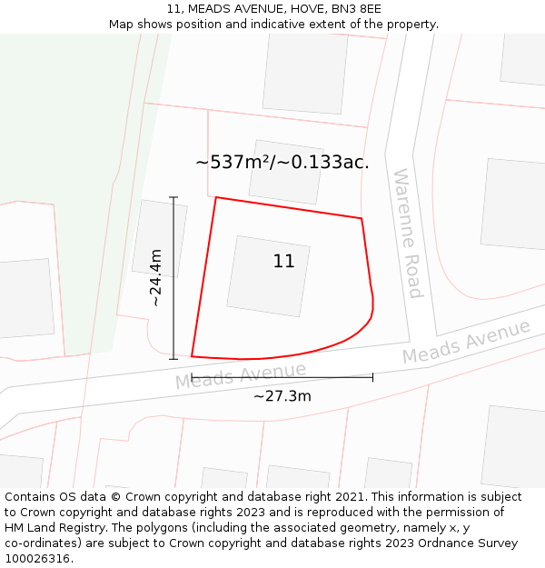 11, MEADS AVENUE, HOVE, BN3 8EE: Plot and title map