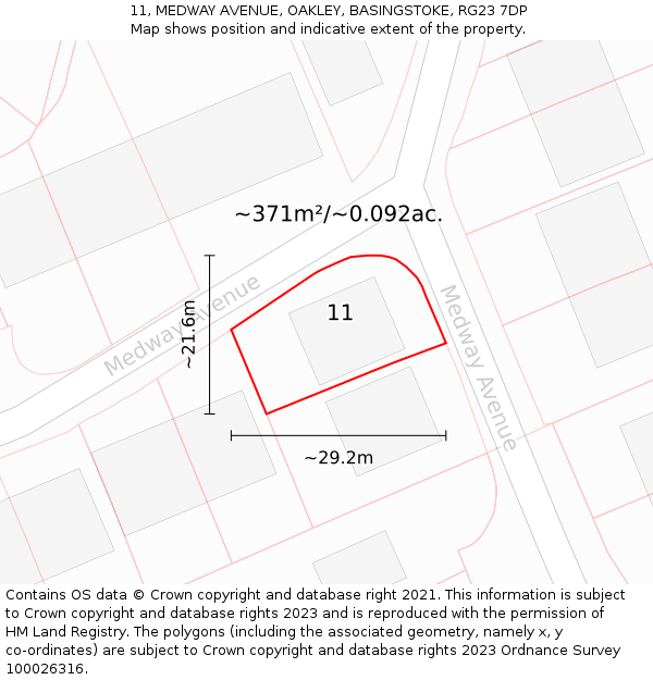 11, MEDWAY AVENUE, OAKLEY, BASINGSTOKE, RG23 7DP: Plot and title map