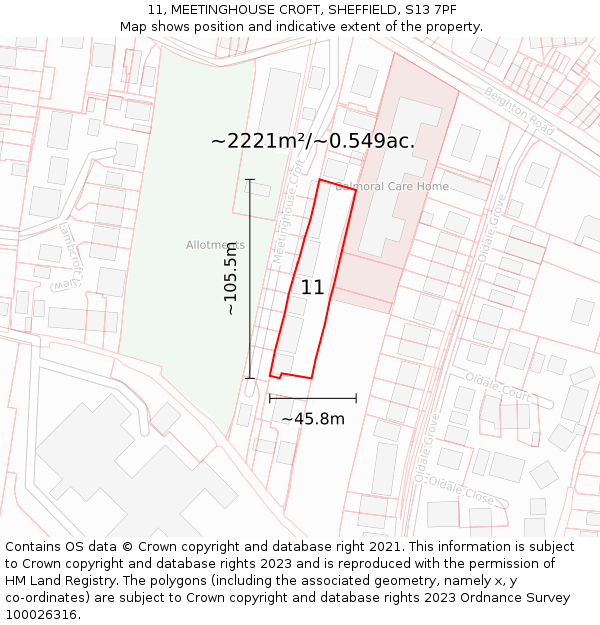 11, MEETINGHOUSE CROFT, SHEFFIELD, S13 7PF: Plot and title map