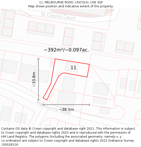 11, MELBOURNE ROAD, LINCOLN, LN6 3QF: Plot and title map
