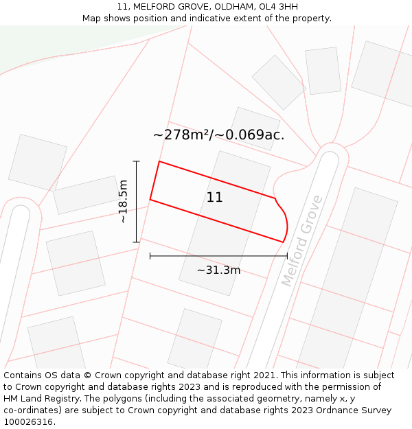 11, MELFORD GROVE, OLDHAM, OL4 3HH: Plot and title map