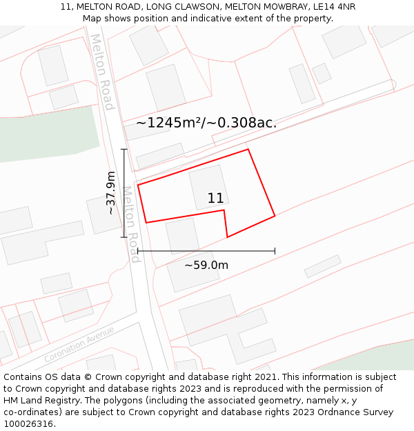 11, MELTON ROAD, LONG CLAWSON, MELTON MOWBRAY, LE14 4NR: Plot and title map